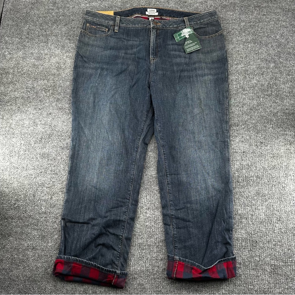 LL Bean Jeans Womens 20 Petite Favorite Fit Plaid Lined Denim Barn Outdoor Cabin